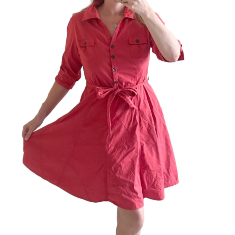 Banana Republic Burnt Orange Safari Dress. Collared, Button Front, Pockets 12 p​